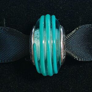 Authentic Pandora Retired Teal Murano Glass Ribbon Charm 790606
